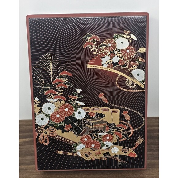 Japanese Lacquerware Vintage Letter Box Fan Floral Japan Used Excellent 7"x5" - Picture 1 of 13